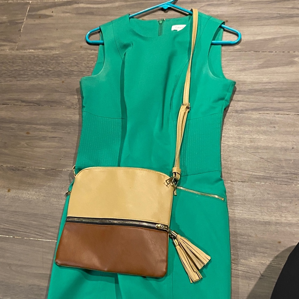 Calvin Klein Green Dress with Tan Accent